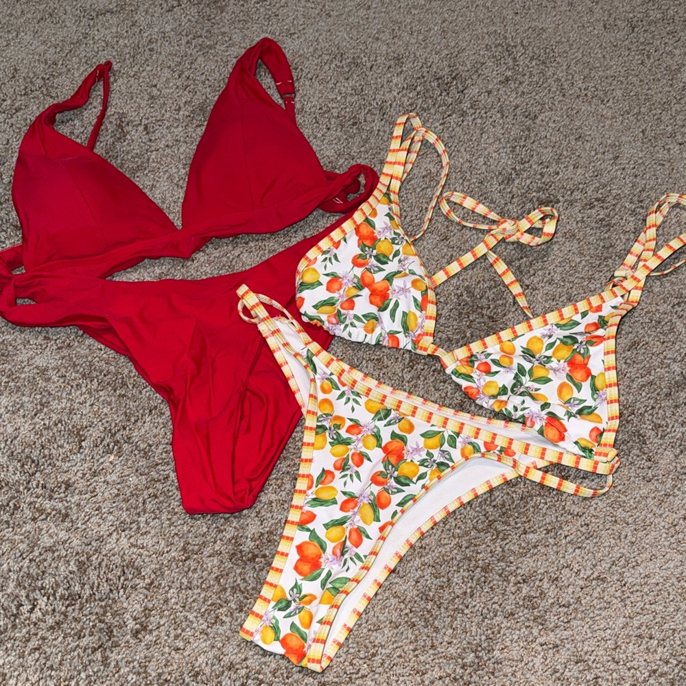 Bundle of 2: Red and Orange Fruit Print Bikinis